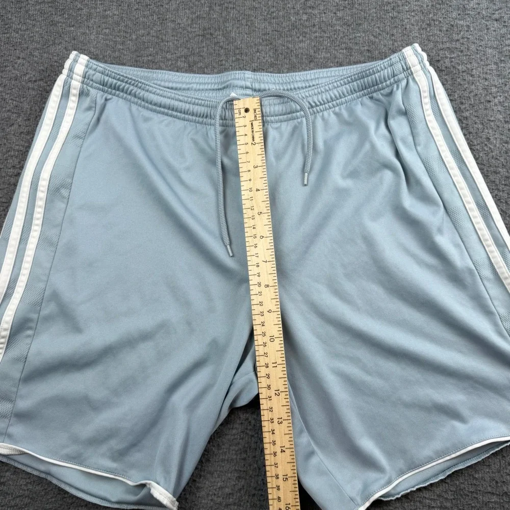 Adidas Soccer Shorts Men's Size Medium Light Blue Climalite 3-Stripe Athletic